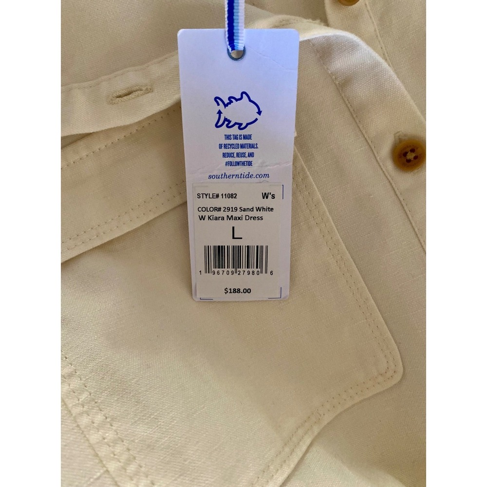 NEW Southern Tide Women's Kiara Maxi Dress Long Sleeve Belted Sand Sand White L - Picture 12 of 16